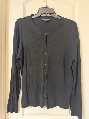 august silk Black Cotton Blend Button-Front Cardigan